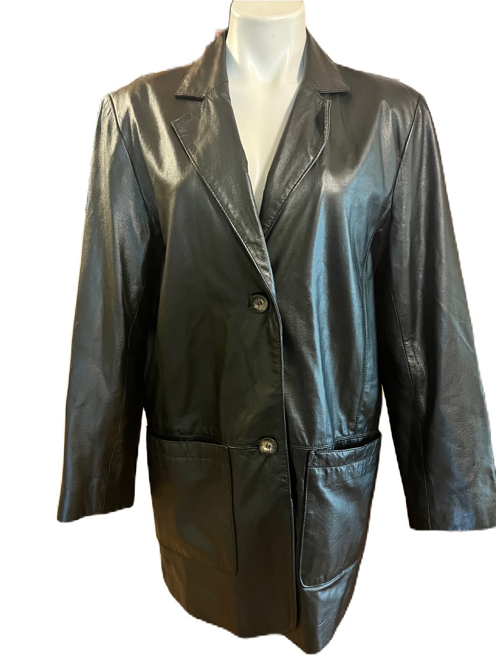 Vintage Atlantic Beach Black Leather long jacket with pockets